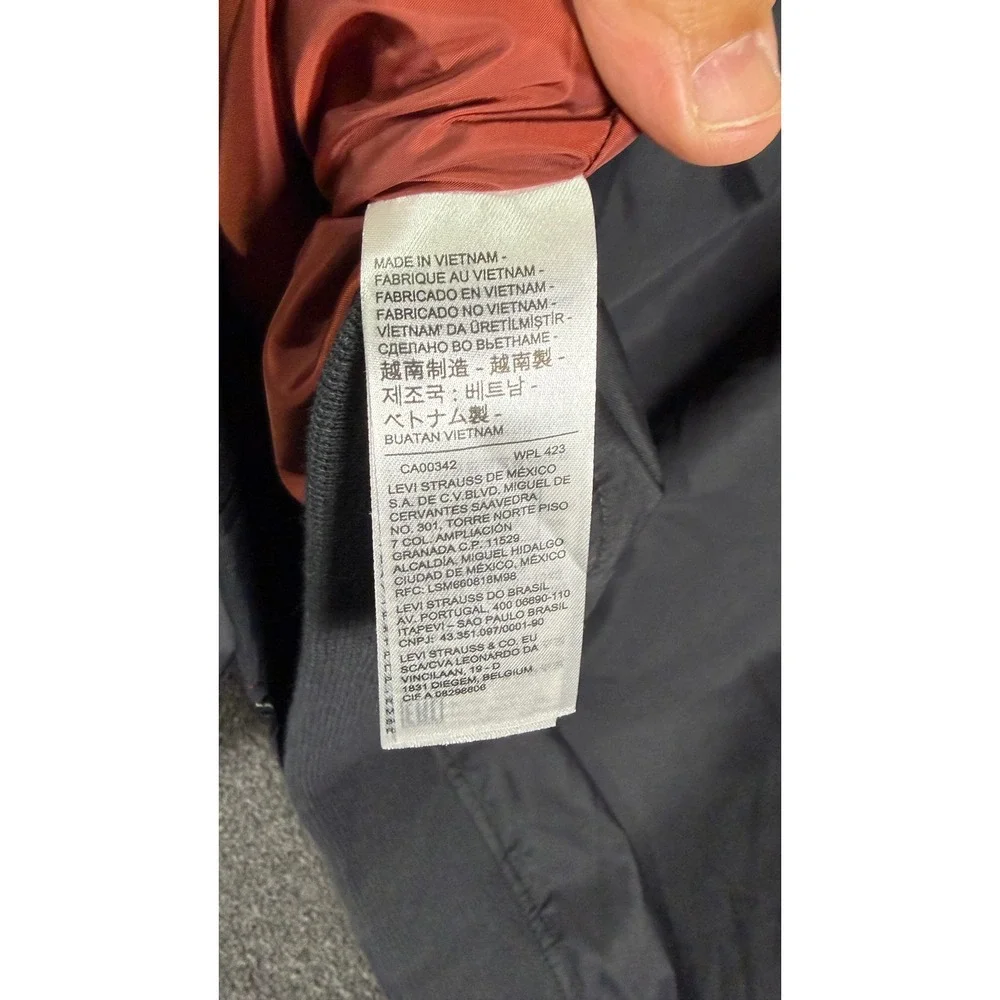 Levis Mens Bomber Jacket Gray Orange Lining Full Zip Flight Coat w/ Flaw
